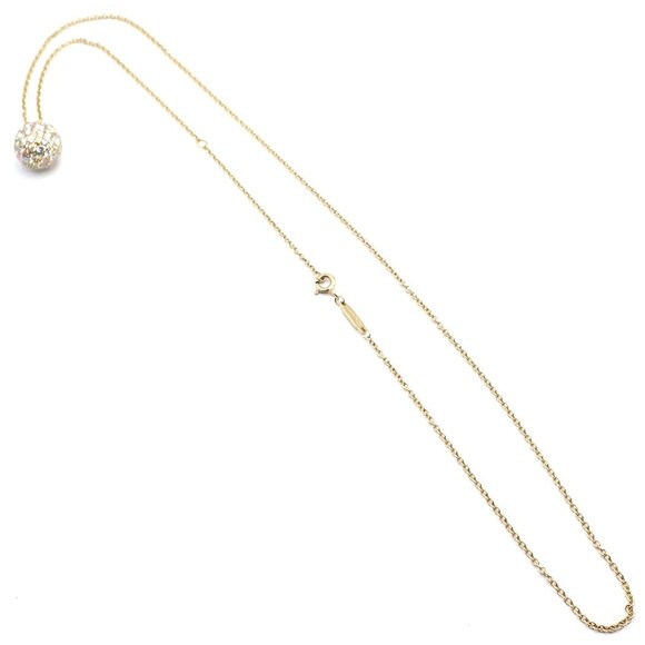 Authentic! Tiffany & Co 18k Yellow Gold Hardware Diamond Ball Pendant Necklace - Picture 14 of 14